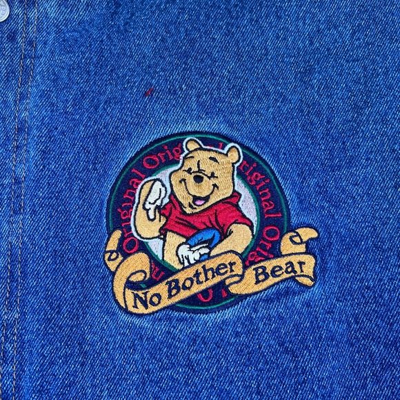 VTG Disney Winnie The Pooh Denim Varsity Jacket Mens L XXXTentacion Cartoon 90s - Picture 5 of 9